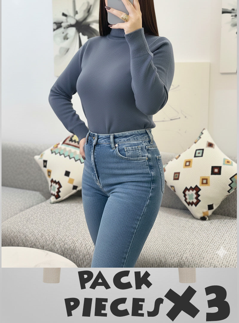 X3 Pieces Col Roulé Pour Femme