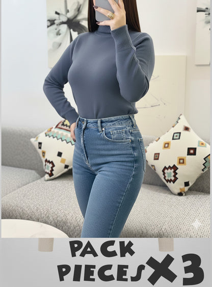 X3 Pieces Col Roulé Pour Femme