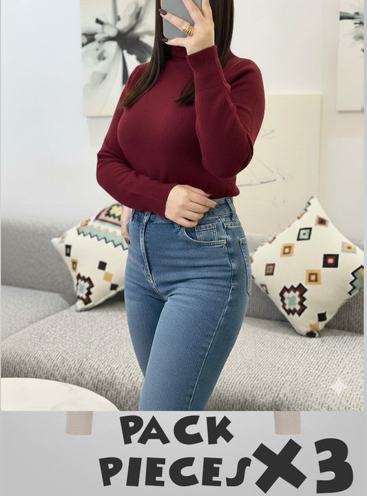 X3 Pieces Col Roulé Pour Femme