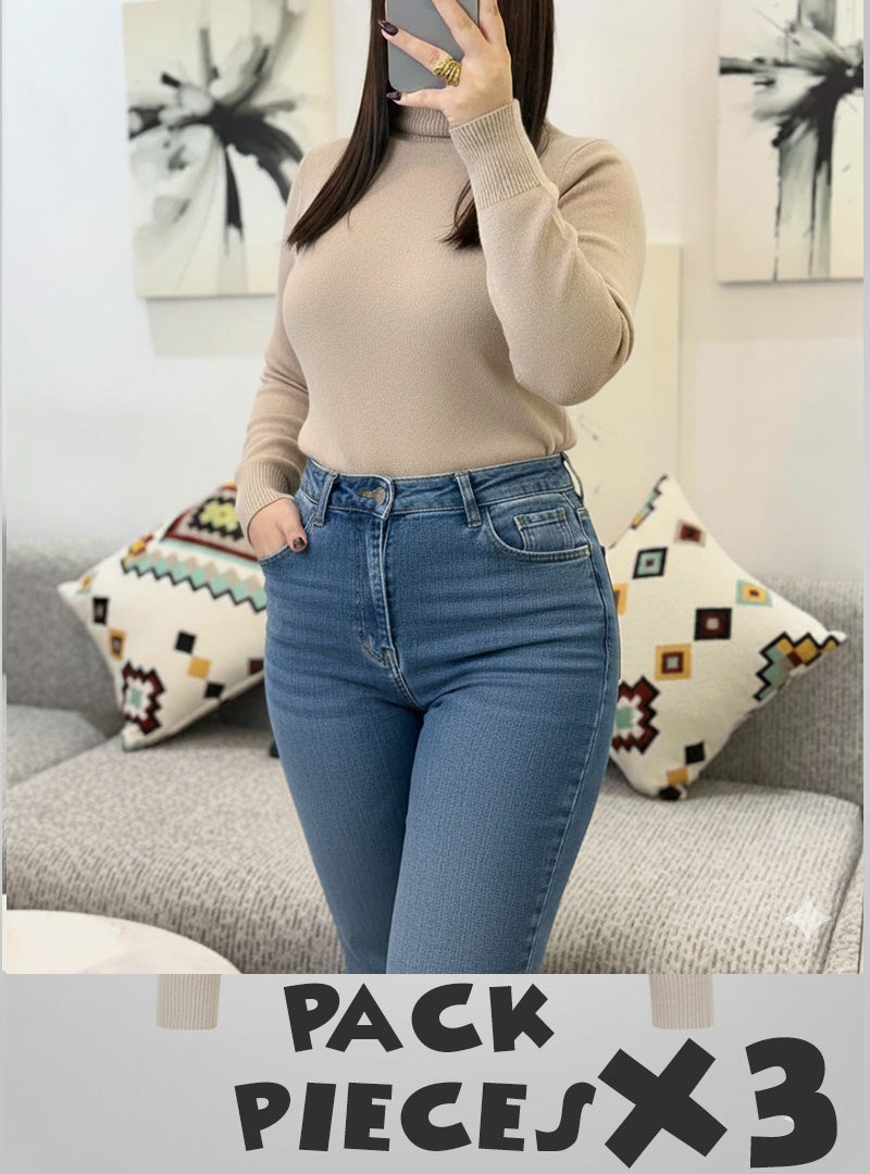 X3 Pieces Col Roulé Pour Femme